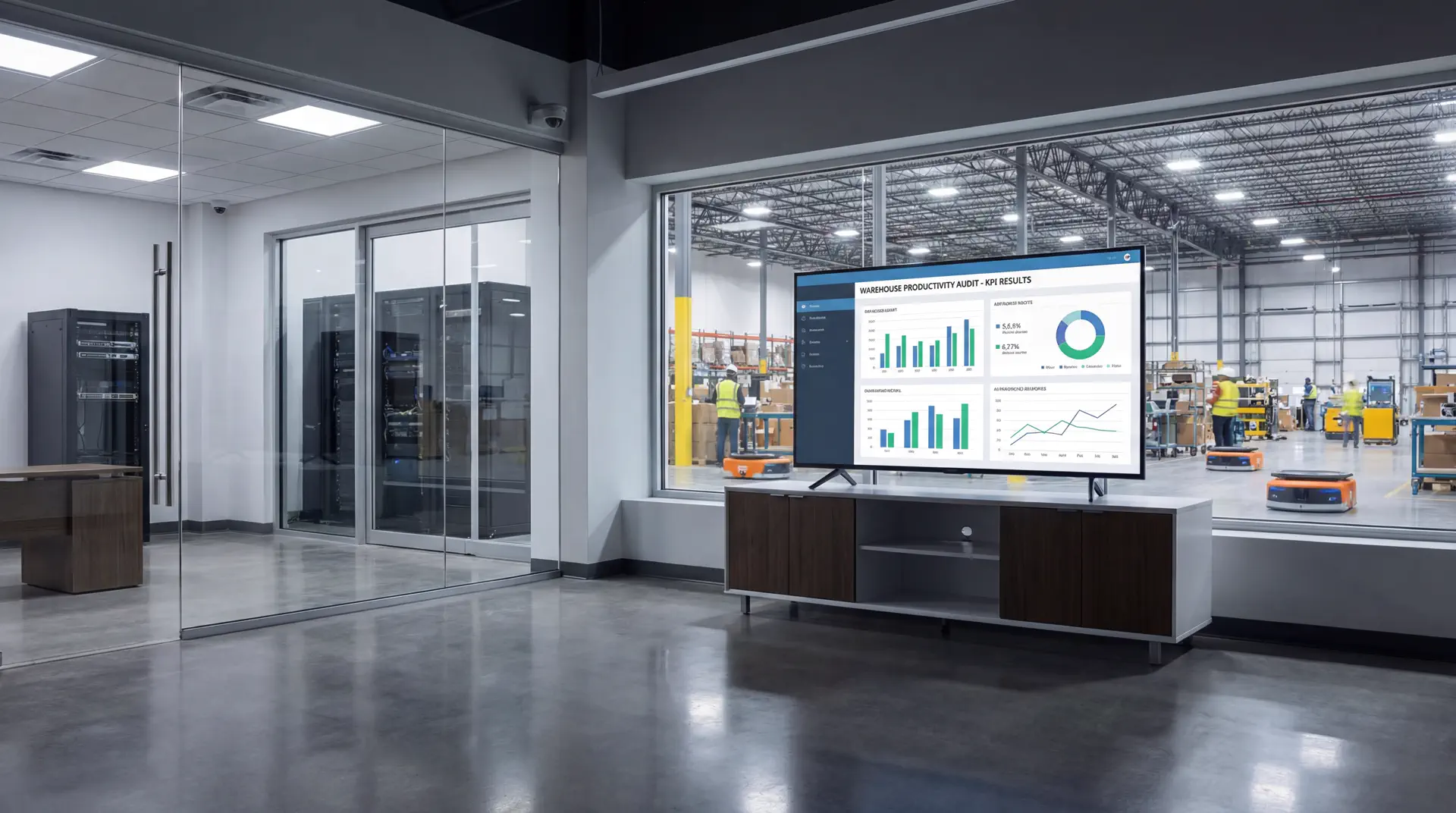 Dashboard showing warehouse productivity audit KPIs and exceptions