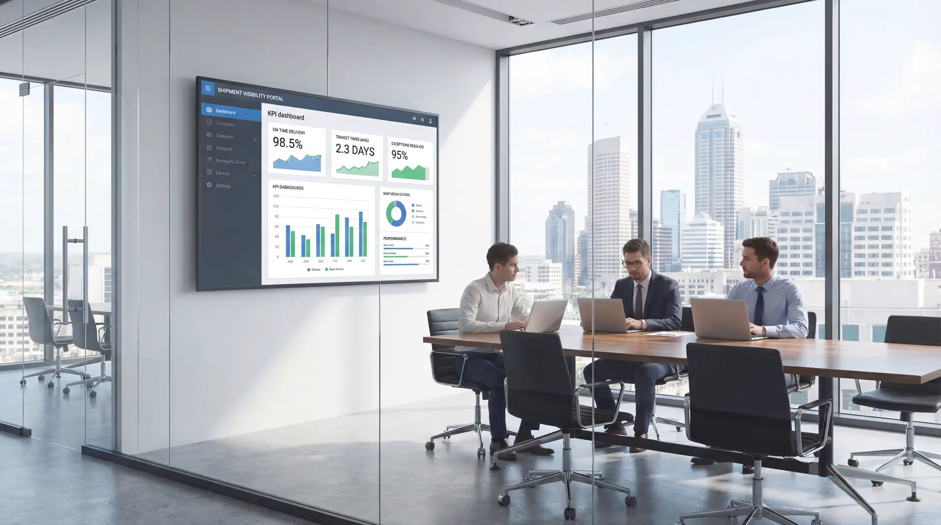 Dashboard showing shipment visibility portal KPIs and exceptions