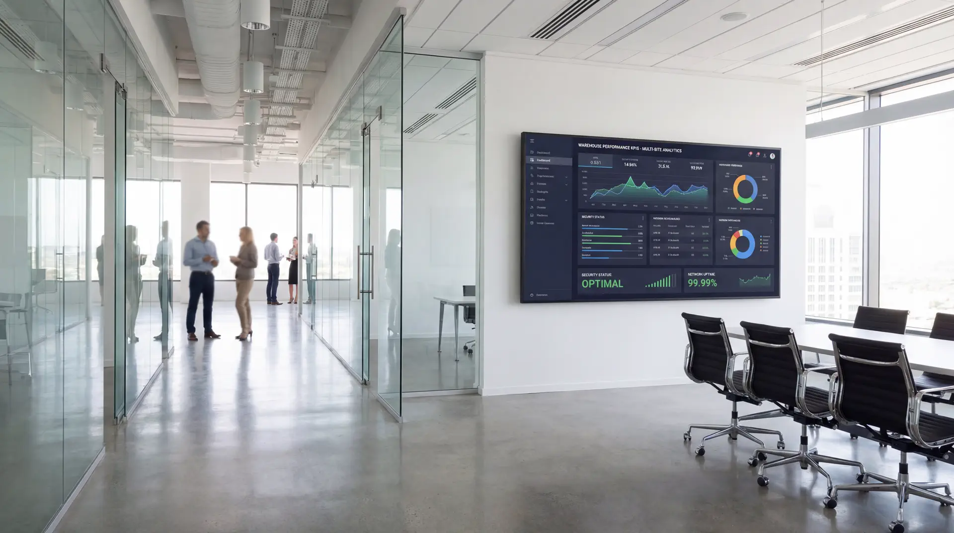 Dashboard showing multi-site warehouse analytics KPIs and exceptions