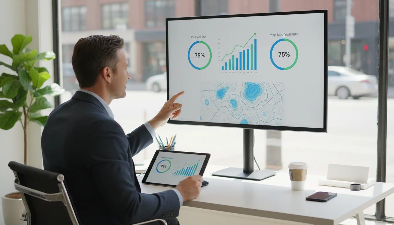 Dashboard showing Google Business Profile post engagement, calls, and local conversion patterns