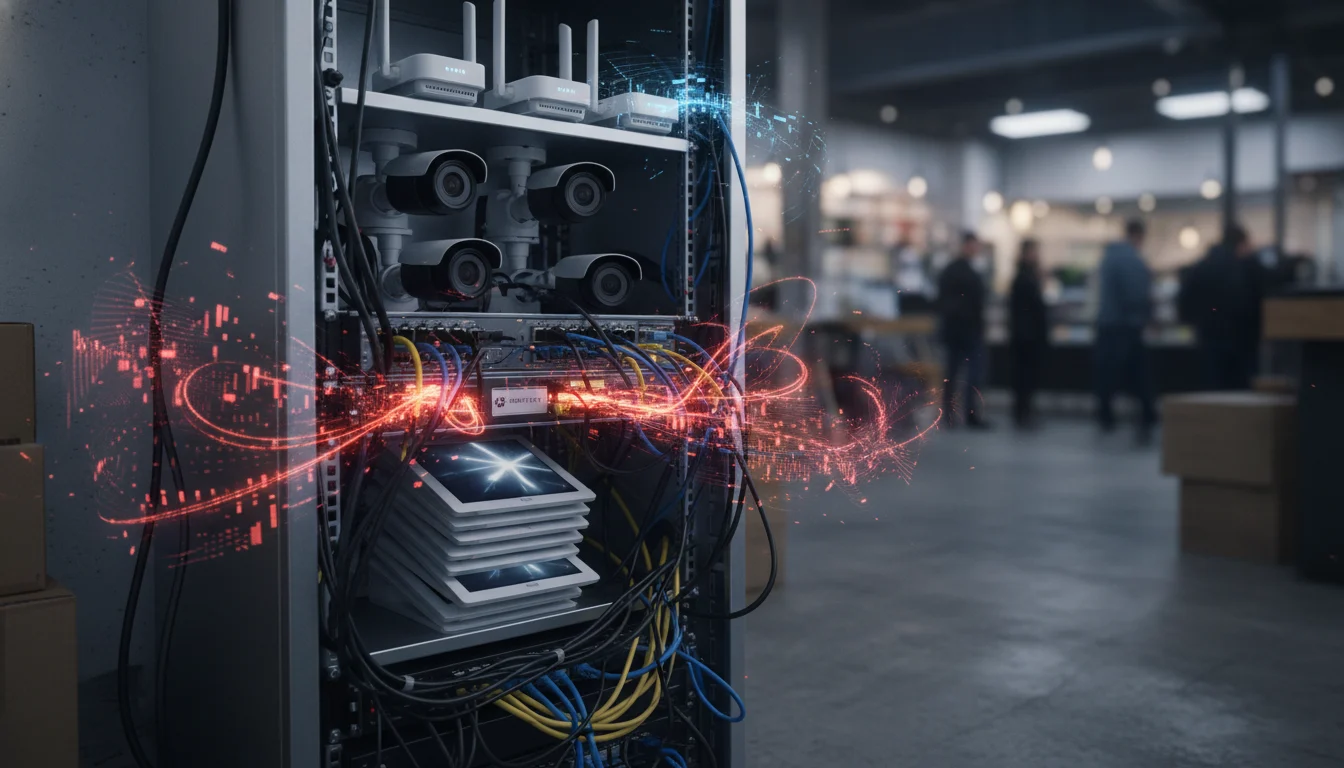 Network rack supporting cameras, POS terminals, and guest Wi-Fi in a small business