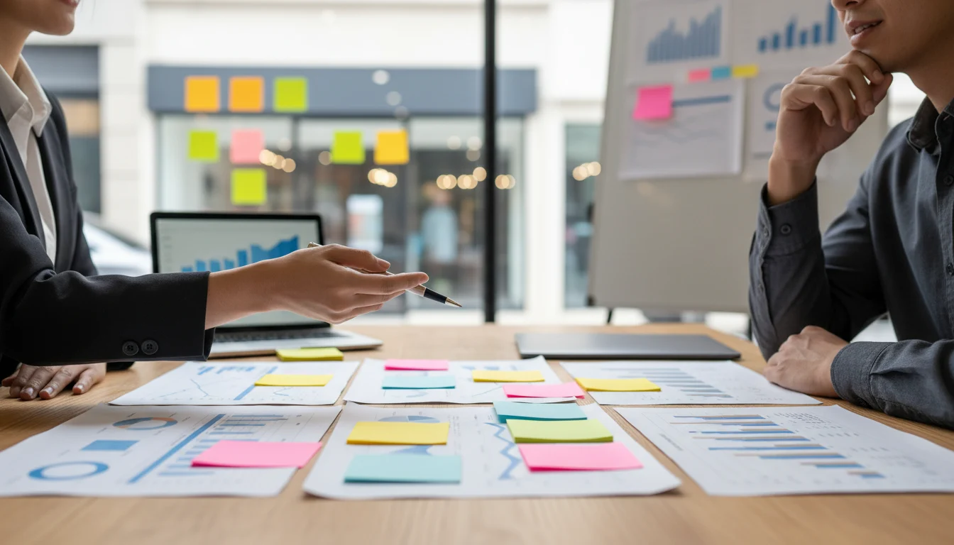 SEO planning workshop mapping keyword clusters, content priorities, and local intent actions.