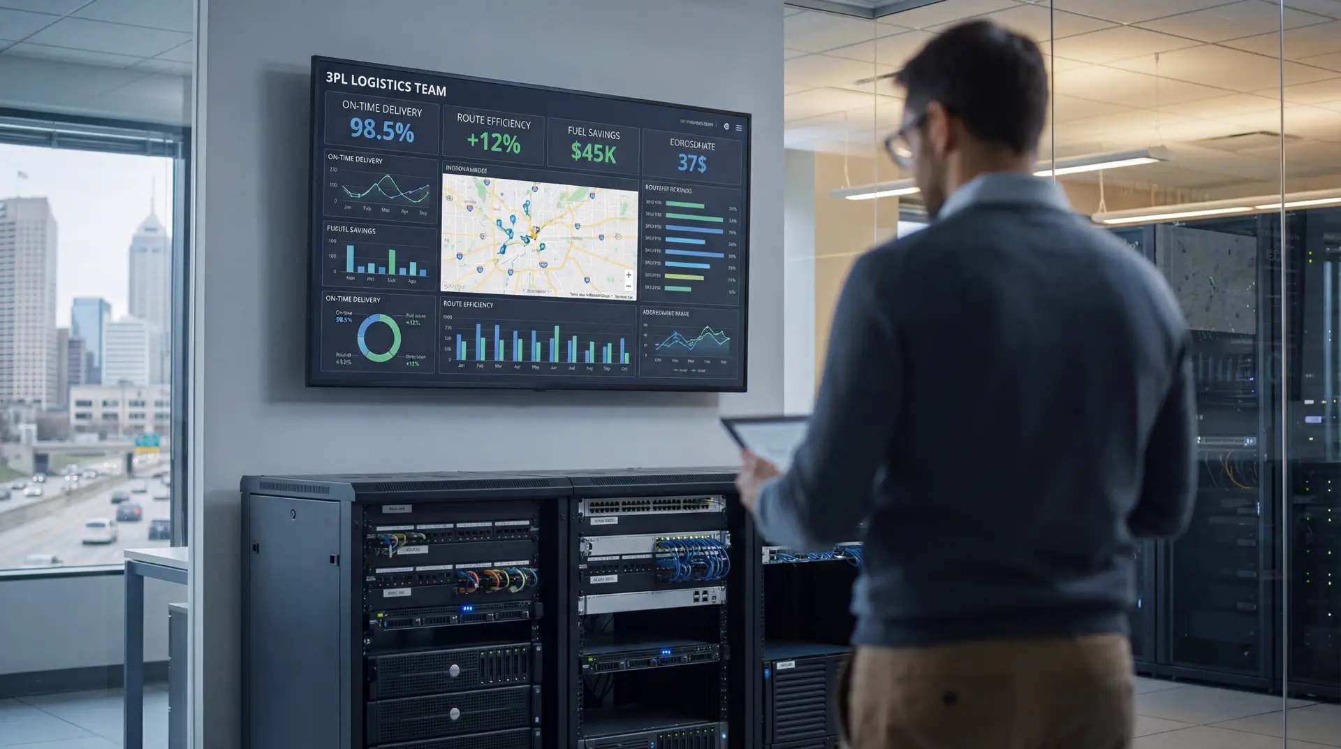 Dashboard showing transportation routing optimization KPIs and exceptions