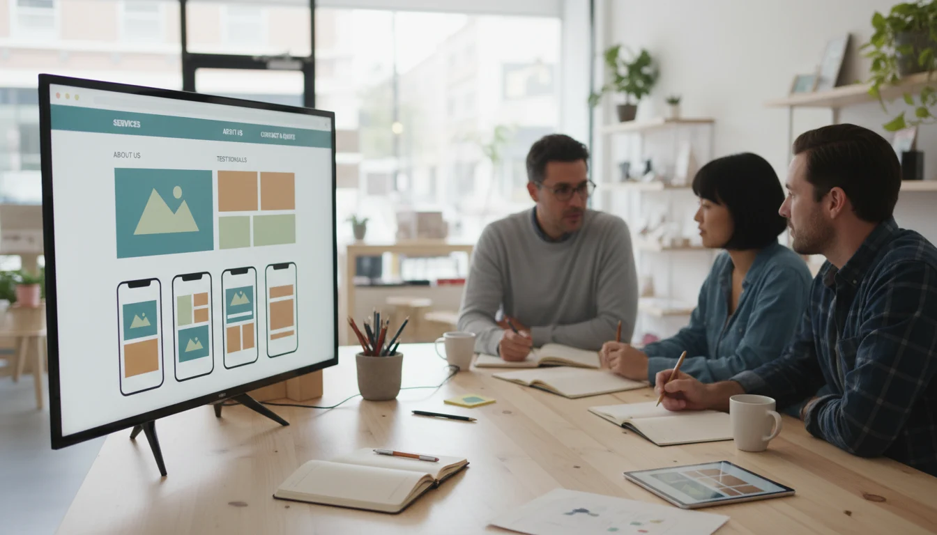 Modern small business website planning session focused on mobile clarity, trust signals, and lead capture.