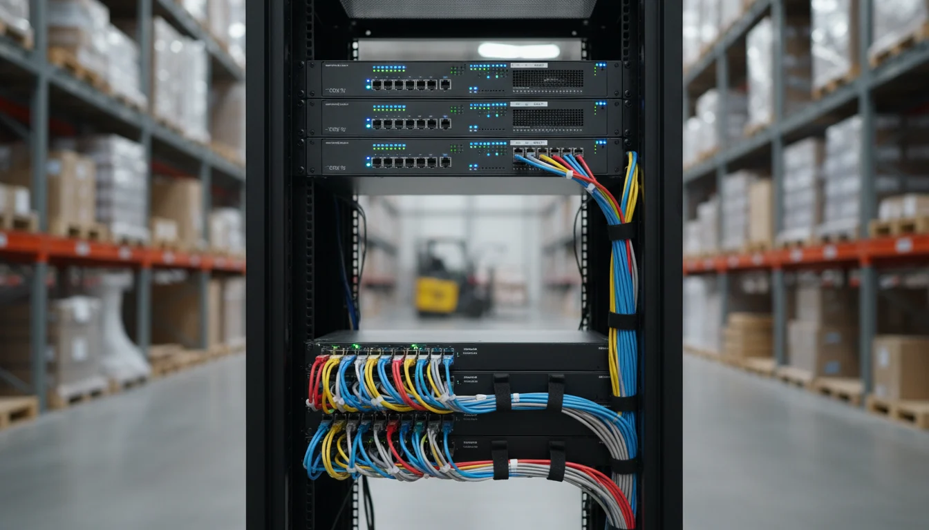 Network rack supporting business operations with warehouse context